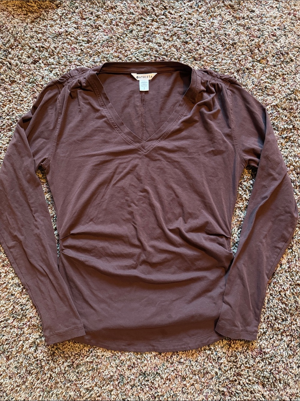 Athleta Long Sleeve V-Neck Top in Brown